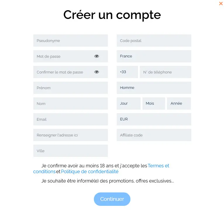 Processus d'inscription VINYL CASINO